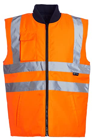 Blackrock Hi Vis Body Warmer Orange/Navy Reversible Hi-Vis Padded Gilet, Quilt Lined, Warm Work Body Warmer for Men Womens, Equestrian Reflective Gilet Security Safety Wear - Size XL