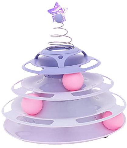 Shanrya Cat Toy Roller, 3 Levels Turntable Track Interactive Cat Ball Toy Squeeze for Home (Purple)