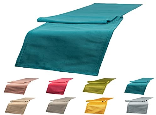 beties Samt&Sonders Tischläufer ca. 40x140 cm dekorativer Jeansnaht, aus deutschem Unternehmen in hochwertiger Qualität, Farbe: Petrol