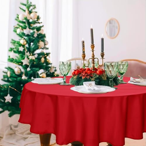 DWCN Rot Tischdecke Rund 150cm,Fleckschutz Abwaschbar Tischwäsche Wasserdicht Tischtuch für Esszimmer,Garten,Party,Hochzeiten oder Haushal