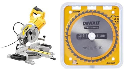 DEWALT - Scie à Onglet Radiale - DWS777-QS - Scie Haute Performance avec Système XPS - Coupe Bois & Lame de Scie Circulaire Stationnaire - Disque Tranchant 40 Dents 216x30mm - Outillage Résistant