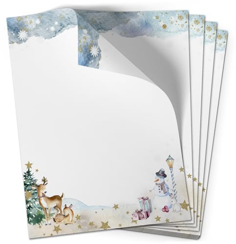 Einladungskarten Manufaktur Hamburg 50 Blatt Briefpapier (A4) | Winter Wunderland | Weihnachten Weihnachtspapier | edles Design Papier | beidseitig bedruckt | Bastelpapier | 90 g/m²