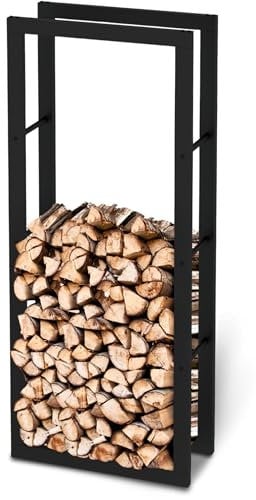 holz4home® Kaminholzregal aus Metall Schwarz I 150x25x60 cm I Brennholzregal inkl. Ofenhandschuh I Feuerholzregal Kaminholzhalter Holzständer Holzhalter Holzlager Feuerholz Brennholz