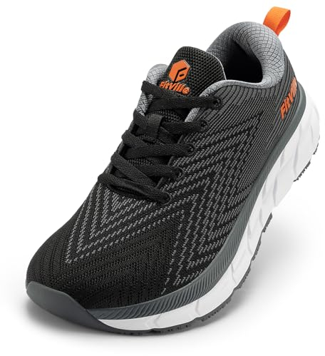 FitVille Extra Weite Laufschuhe Herren Joggingschuhe Gedämpft Sportschuhe Leicht Barfußschuhe Atmungsaktiv Turnschuhe Tennis Fitness Jogging Walkingschuhe,Schwarz mit Grau,47 EU,X-Weit