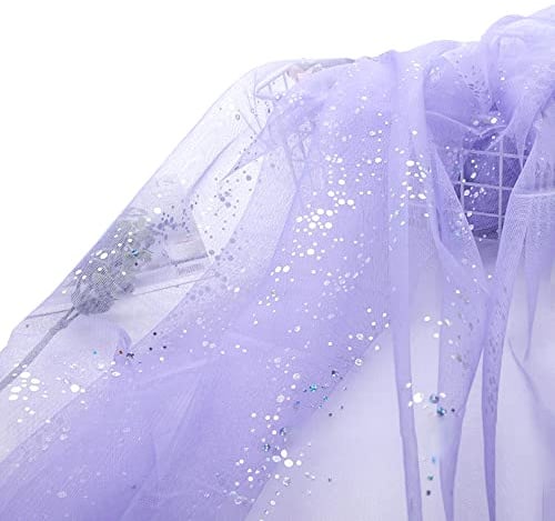 160cm * 1m Chiffon Glitzer Tüll Dekostoff mit kleine Pailletten Dekostoff Kostümstoff zum Nähen Durchsichtig Stoff Tüll Pailletten-Stoff für DIY Hochzeit Kleid Dekoration Tischedeko-helles Lila