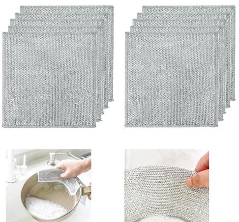 MXDHOKY 10PCS Torchons Multi-Usages en Fil de Fer pour Vaisselle Humide et Sec, Chiffons de Nettoyage Réutilisables pour La Cuisine, Chiffons À Vaisselle en Fil De Fer Polyvalents