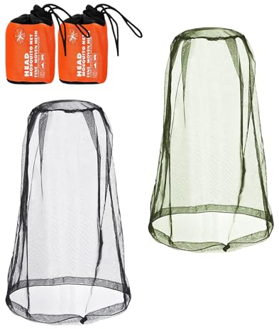 JINXIAN 2 Pièces Mesh Filet de Tête de Moustique avec 2 Sacs de Rangement Qualité Fine Mesh Amovible Chapeaux Insect Netting Mosquito Head Net pour Campings Apiculture Pêche(Noir et Vert)