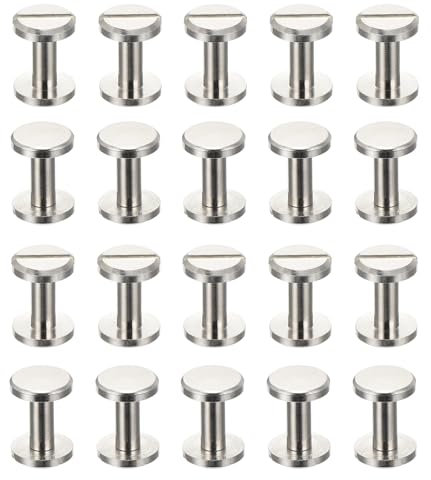 PATIKIL 25 Ensembles de Vis Chicago, Vis de Fixation à Fente pour Vis à Visser de 10 mm en Laiton pour Ceinture en Cuir, Albums Photo de Scrapbooking, Ton Argent