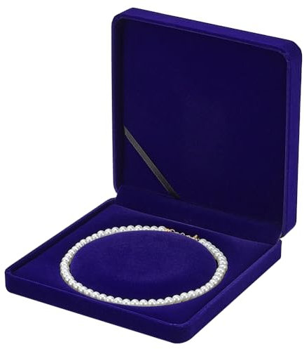 FINGERINSPIRE Caja de regalo de terciopelo para collar de perlas de 19 x 19 x 4,1 cm, caja de regalo cuadrada de terciopelo, caja de regalo de joyería de color azul oscuro, soporte de almacenamiento