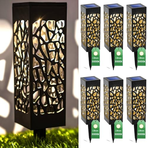 Lumiled 6x Solarleuchten für außen Garten Solarlampen mit Erdspieß Solarlampe Warmweiß 3000K Solar Gartenleuchte 28 cm Solar Wegbeleuchtung Bodenleuchte Blumenkasten für Rasen, Terrasse