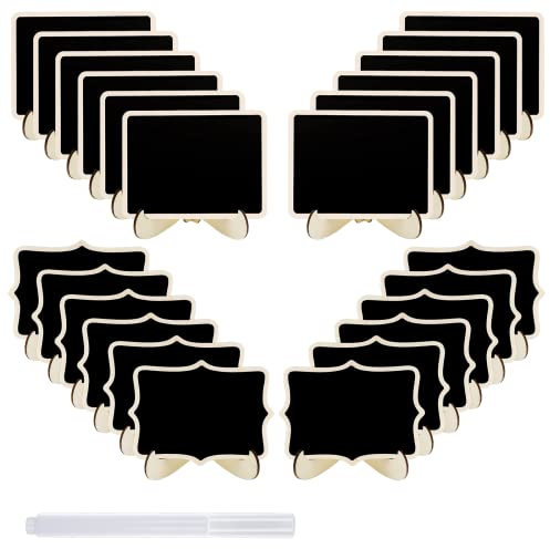 JEFURE Kreidetafel Klein mit Ständer 24 Stück, Kleine Tafel zum Buffetschilder, Preisschilder Aufsteller, Tischkärtchen, Tafel zum Beschriften, Platzkarten Hochzeit, mit Kreidemarker