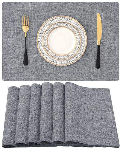 Homaxy Tischsets Abwaschbar 6er Set, Platzsets Abwischbar Leinen Hitzebeständig Platzdeckchen rutschfest Doppelseitigen Tischuntersetzer Tischsets Stoff, Dunkelgrau