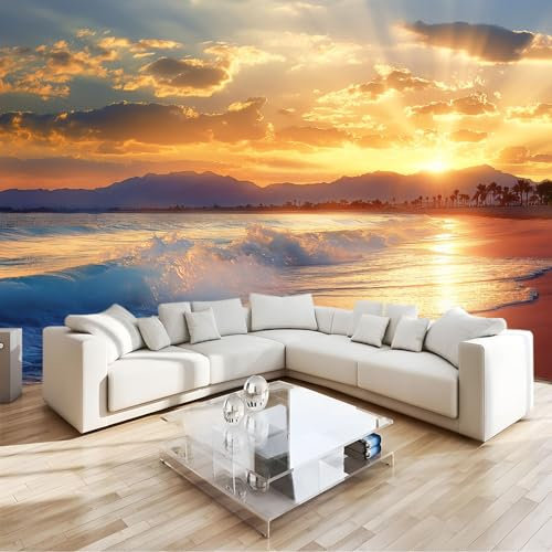 Photo Wallpaper Landscape Beach Sunset Wallpaper Mural Wall Art for Living Room Bedroom Children's Room Corridor 98 x 68 inch