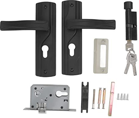 Cerradura de Manija de Puerta con Llaves, Cerradura de Entrada con Llave de Acero de Manganeso Negro Silencioso Juego de Cerradura de Palanca para Puerta Interior Exterior de Baño de Dormitorio