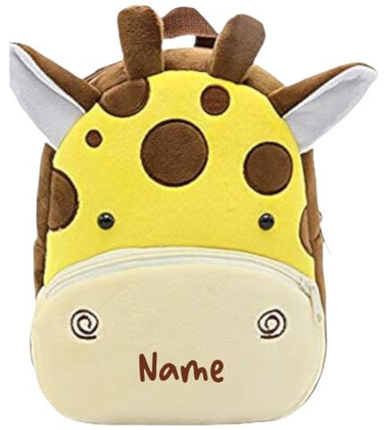 Ahoiikids Personalisiertes Kinder Rucksack - Weicher Plüsch Giraffen-Rucksack mit Namen - Niedlicher Kinderrucksack für Jungen und Mädchen - Vorschulrucksack - Geschenk für Kleinkinder