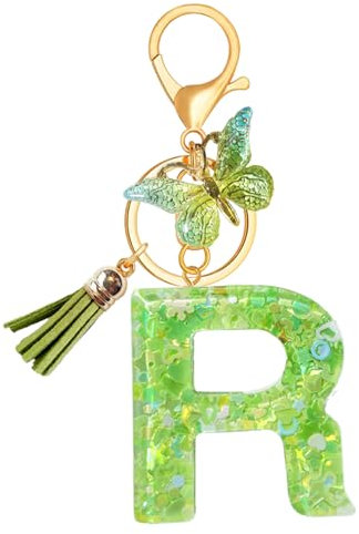 Porte Clé Femme Nom Lettre Initiale Porte Clef Femme Porte-clés Fille Keychain Alphabet Papillon Porte Clé Voiture Fille Vert