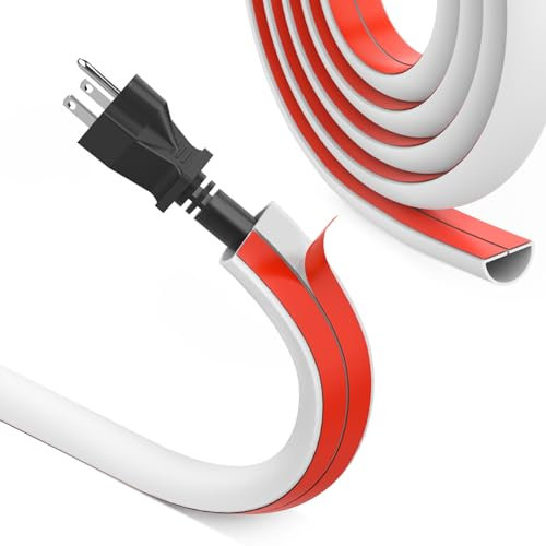 REFLYING Mini Cable Trunking, Half Round Cable Cover, Single Cable Tidy, Self Adhesive Tape Cable Duct to Hide 1 Wire, Flexible Cord Cover for Wires on Wall Floor, White, 15mm×10mm – 10 Meters