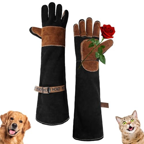 HANDLANDY 24 Inches Animal Handling Gloves, Bite Proof Cat Dog Gloves, Ideal for Rose Pruning, Gardening, Falconry, Pet Grooming (Black-Coffee)