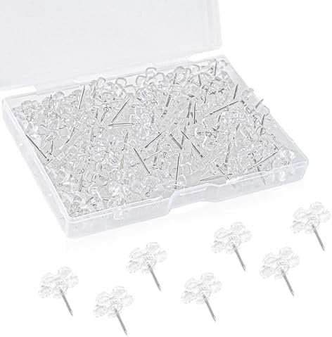 100 Stück Klare Push Pins, Zeichnungsstifte mit Aufbewahrungsbox, Blumenform Daumen Tacks für Kork, Notiz und Bulletin Boards, Karten Poster Fotos