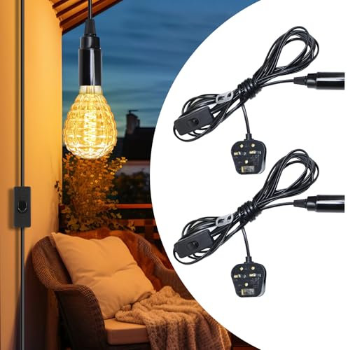 Pendant Light Fitting, 2 Pack E14 Bulb Holder with 4.5 M Lamp Cable with Switch and Plug, Black Plug in Ceiling Light, Ceiling Pendant Light Fitting, Hanging Lamp for Bedroom, Living Room, Loft
