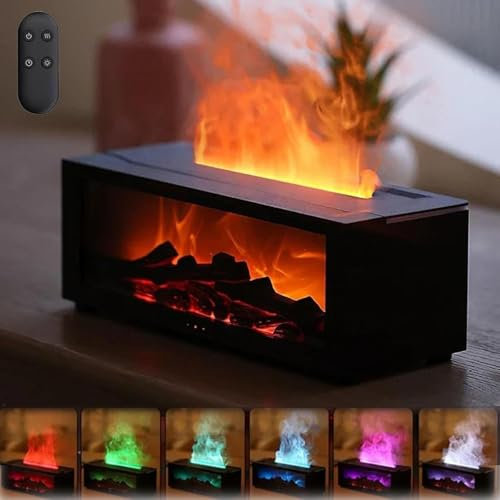 7 Colors 3D Flame Diffuser for Home - 150ML Mini Bonfire Humidifier with Ember Effect, Fireplace Aroma for Campfire Ambiance (Black)