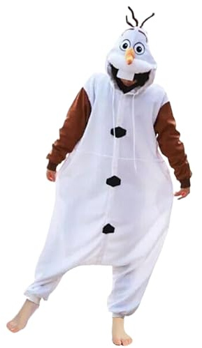 Koongso Unisex Erwachsene Olaf Onesie Kostüm Cartoon Schneemann Einteiler Fleece Pyjama Tier Halloween Weihnachten Party Pjs Nachtwäsche Union Anzug für Männer Frauen