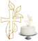 ZORVUJI Topper Prima Comunione per Torta Scenografica, Croce Oro Decorazione Prima Comunione per Bambina Bambino, Design con Foglie per Battesimo