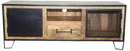 Le Dépôt Bailleul Meuble TV 2 Portes 1 tiroir Manille manguier et métal