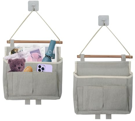 Surplex Organizador Colgante para Puerta y Pared, 2 Bolsas Colgar En Pared de Almacenamiento Impermeable Tela De Lino de Bolsillo Ancho Baldas Colgantes para Dormitorio Baño Cocina y Oficina