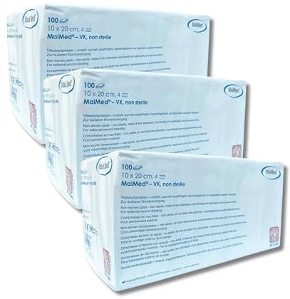 ANCEVIA Set MaiMed Kompressen 10x20cm unsteril - 3x100 Stück Premium Vlieskompressen aus Viskose & Polyester - Wundauflagen nicht haftend - Wundkompressen Gaze Verbandsmaterial CE-zertifiziert