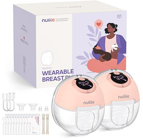 Nuliie Electric Breast Pump Hands-Free S32, Wearable Portable Breast Pumps 4 Modes 9 Levels, 24MM Comfortable Flange, More Private, Replaced Accessories Included (2 Packs, Pink)