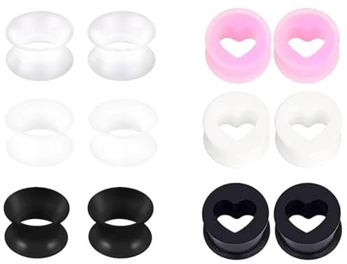 Uwiyo 6 Paar Silikon Flesh Tunnel Set, 3-20mm Extra Soft Silikon Ohr Tunnel Plug Double Flared Ohr Expander Ohrplugs Ohr Piercing Schmuck für Männer Frauen, Mehrfarbig (Herz, 5mm)