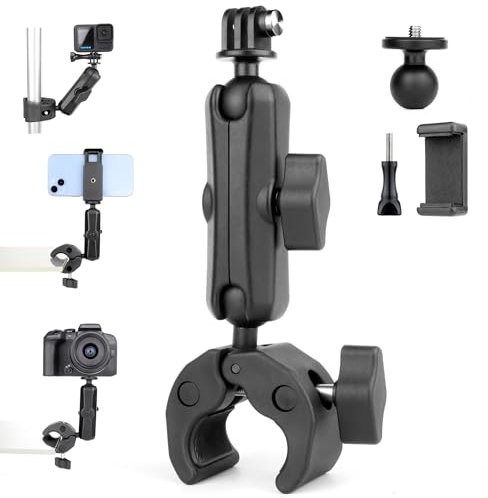 YALLSAME Super Clamp Camera Mount with 360° Ball Head & Magic Arm, Desk/Bike/Tripod Mount for Light/Monitor/Camera, Super Clamp for GoPro/AKASO/DJI OSMO/Insta360/DSLR/iPhone