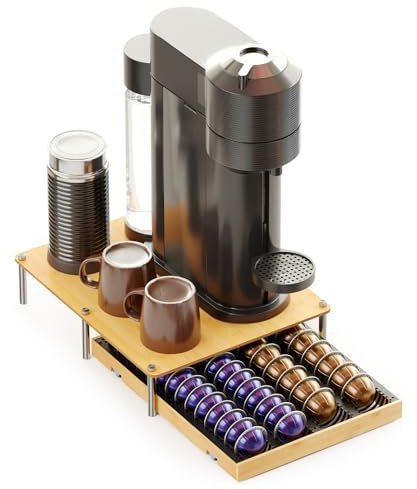 SpaceAid Bamboo Coffee Pod Holder Drawer Storage Compatible with Nespresso Vertuo Capsules, Coffee Station Accessories Holder Organizer Tray Compatible with 40 Big or 56 Small Pods, Natural