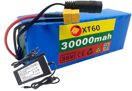 Batterie de Remplacement étanche au Lithium-ION pour vélo électrique 36V 30Ah pour Moteur de vélo électrique 200W 1000W, avec Chargeur 42V 2A XT60/T XT60 Plug,36V 30Ah