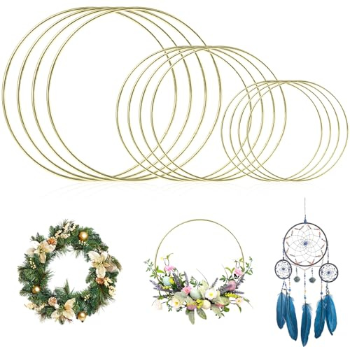 12 Metallring zum Basteln10cm 15cm 20 cm,Dekoring zum Aufhängen Kranz Gold | Rohling Metall Ringe für Traumfänger Deko Ringe zum Aufhängen für Makramee Ring, DIY Wickeltechnik,Hoop