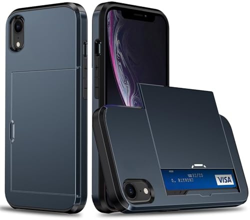 Belzsxy Handyhülle für iPhone XR Hülle, mit Kartenfach, Harte PC Stoßfest Robust Fallschutz Outdoor Militär Schutzhülle für iPhone XR (Marineblau)