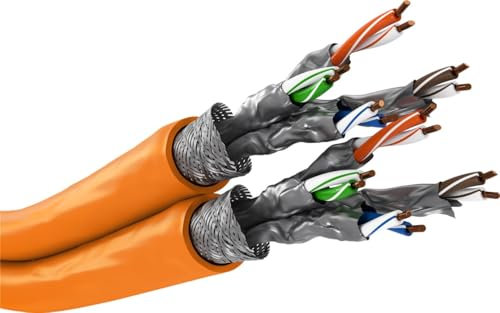 goobay LAN Kabel CAT 7 Kabel Netzwerkkabel 50m Cat 7A Duplex S/FTP (PiMF) Orange Kupferleiter AWG 23/1 LSZH Halogenfrei Doppelt Geschirmt PoE Geeignet für Heim- und Firmennetzwerke - 75714