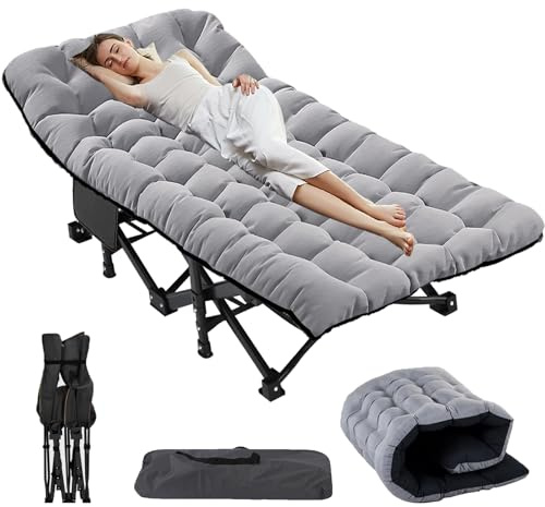 ZIKEBTUY 198x81x46cm Sonnenliege klappbar Campingbett 400KG Lastlager Gästebett Klappbett Gartenliege Mit Matratze Seitentasche und Kopfstütze für Outdoor Indoor Garten Camping Reisen (Grau XL)