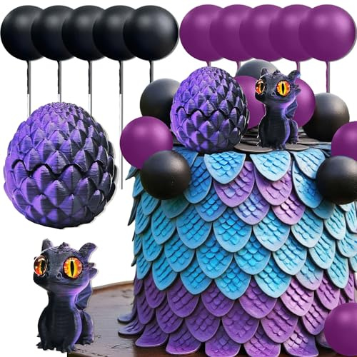Fantasy Drachen Kuchendekoration Drachen Eier Kuchendekoration | Fantasy Drachen Kuchendekoration Drachen Eier Kuchendekoration Lila Schwarze Kugeln Kuchen Dekoration für Babyparty