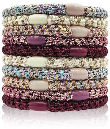 Kisvic Haargummis Damen, 10 Stück Mode Geflochtene Hair Ties, Elastische Haarbänder Mehrfarbigen für Frauen/Mädchen/Kinder,Dickes und Lockiges Haar (Rosabraun)