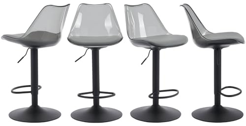 Fiximaster Lot de 4 tabourets de Bar Transparents réglables en Hauteur, pivotants à 360°, avec Dossier Ergonomique et Repose-Pieds – Chaises Hautes Modernes pour Cuisine, Salle à Manger et Bar (Gris)