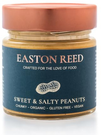 Easton Reed Organic Peanut Butter Crunchy Sweet & Salty, Peanut Paste with Coconut Blossom Sugar & Himalayan Salt from Punjab, Liquid Gourmet Cream without Palm Oil, Crunchy Topping for Bowls