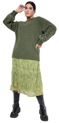 Studio Untold Damen große Größen Übergrößen Plus Size Pullover, Classic Shape, Zierperlen, Ballonärmel palmen grün 58+ 844763430-58+