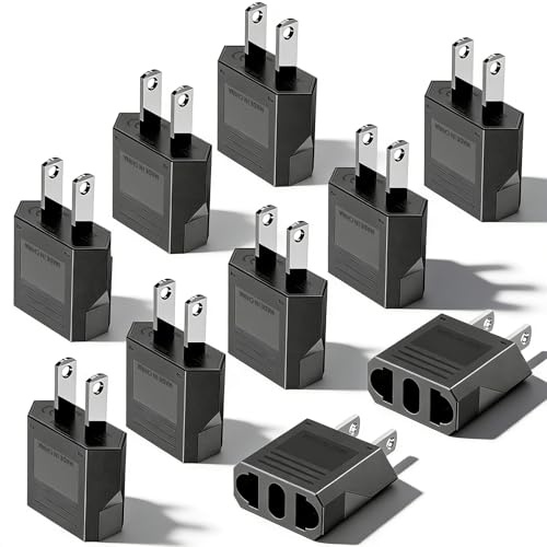 Reiseadapter 10 Stück, EU to US Adapter, Reiseadapter USA Adapter Steckdose Konverter Reisestecker US auf EU Steckeradapter Deutschland Europa/Japan/Kanada/Mexiko/Kolumbien Universaladapter - Schwarz
