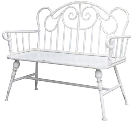 YYBHKHBY 46.4Inch Cast Iron Steel Frame Garden Bench,Patio Furniture Chair W/Floral Design Backrest,Outdoor Benchs Weatherproof,Garden Bench for Porch Backyard Park Entryway,white,118x46x95cm