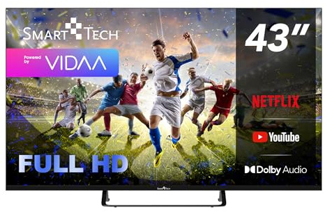 Smart Tech TV LED Full HD 43 Pouces (109cm) 43FV02V Smart TV VIDAA - Molotov, Netflix, Prime Video, Youtube, Plex - 3xHDMI - 2xUSB - Mode Hotel