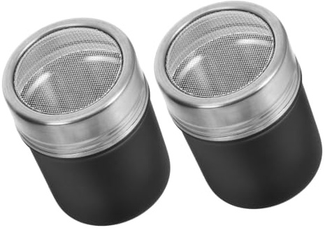 2pcs Stainless Steel Seasoning Shaker with Lid, Black Round Dredge