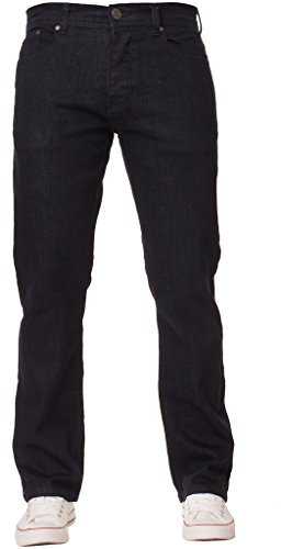 ENZO Mens Classic Straight Leg Regular Fit Black Twill Denim Jeans (34W x 30L, Blue)