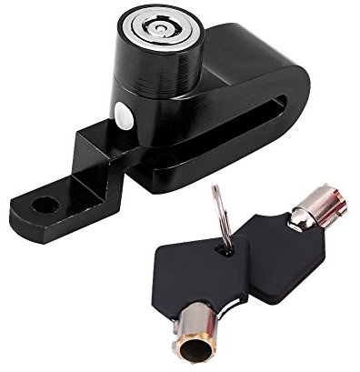 Qiilu Dispositivo antirrobo de seguridad para freno de disco para motocicleta, scooter, con soporte de montaje (negro)